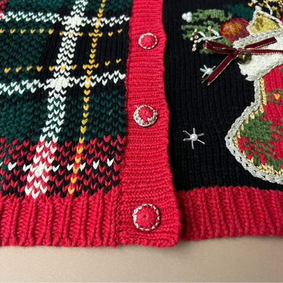 Vintage Chunky Knit Mixed Media Christmas Cardigan Sweater - Picture 8 of 16